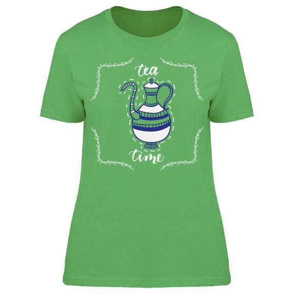 Tea Time Old Teapot Design T-Shirt Women -Image by Shutterstock, Female Large