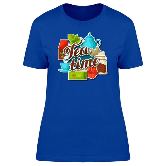 Tea Time, Pot, Cup And Flowers T-Shirt Women -Image by Shutterstock, Female Medium