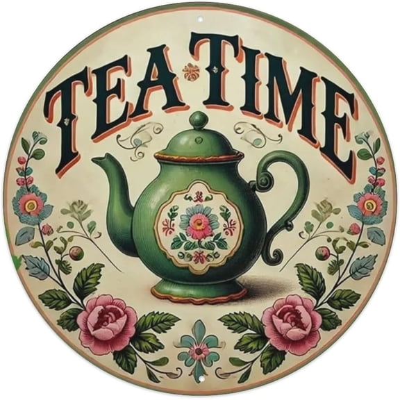 Tea Time Round Metal Tin Sign Retro Wall Decor Poster for Cafe Bar Pub Home 8x8 Inch
