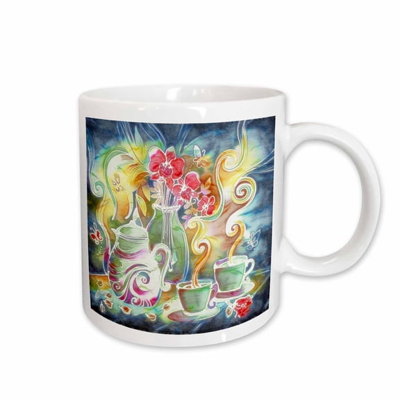 3drose, Tea Time Teapot and Teacups and Lovely Flowers Digital Art, 11oz Mug