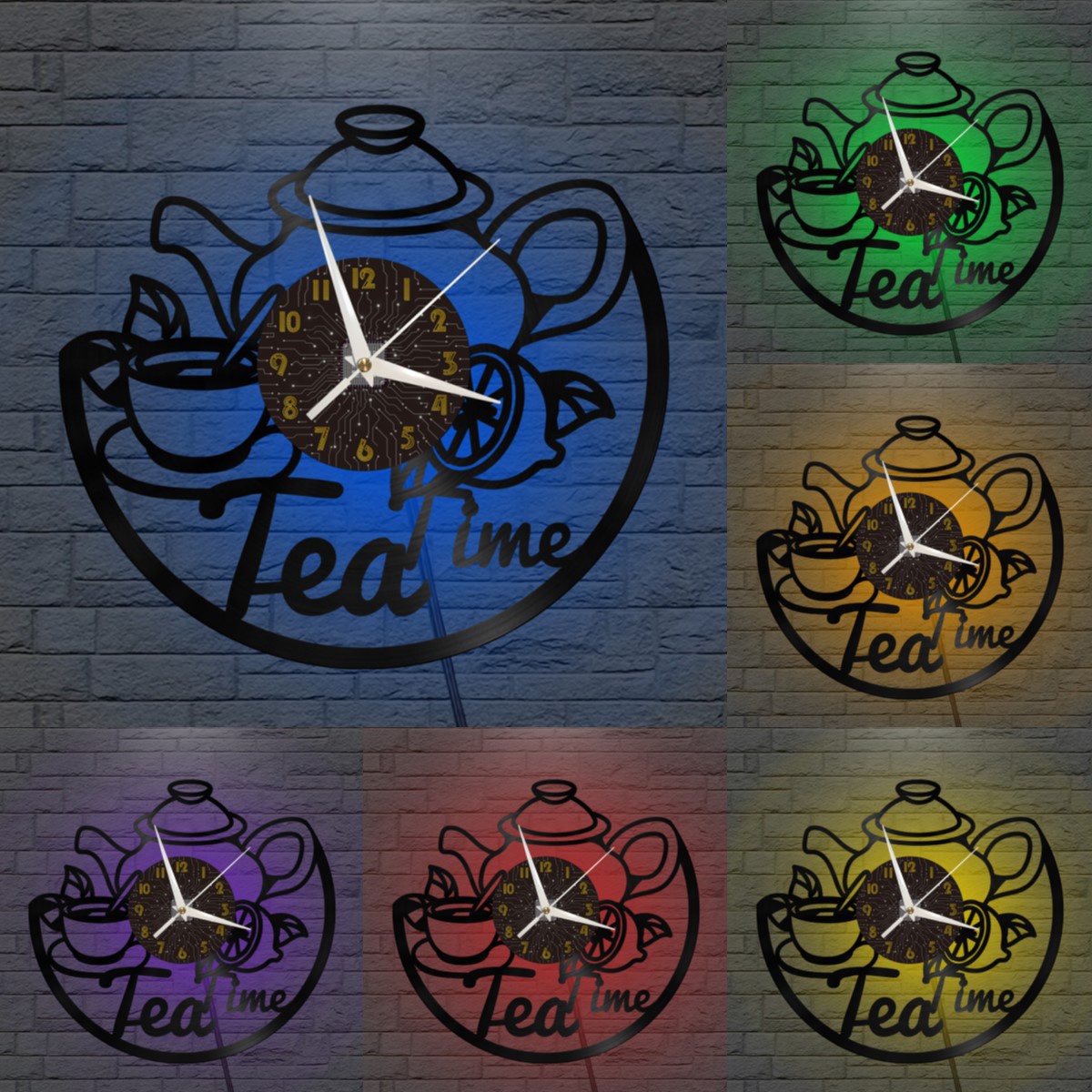 Tea Time Theme Vinyl Wall Clock, Vinyl Record Clock Wall Art Silent ...