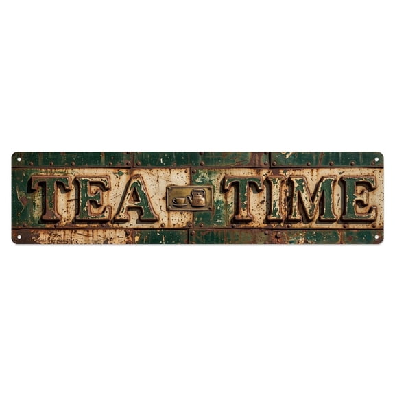 Tea Time Vintage Metal Tin Sign Plaque Wall Decor for Cafe, Club, Garden Metal Poster 4x16Inch