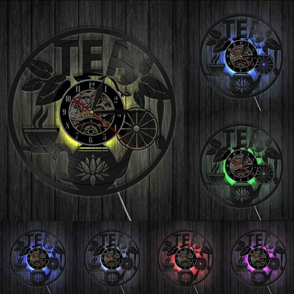 Tea Time Wall Decor Tea Pot Design Wall Clock Drink Tea Vinyl Record LP Clock Decorative Hanging Watch Tea Lovers Room Decor