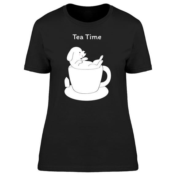 Tea Time White Dog On Cup T-Shirt Women -Image by Shutterstock, Female Small