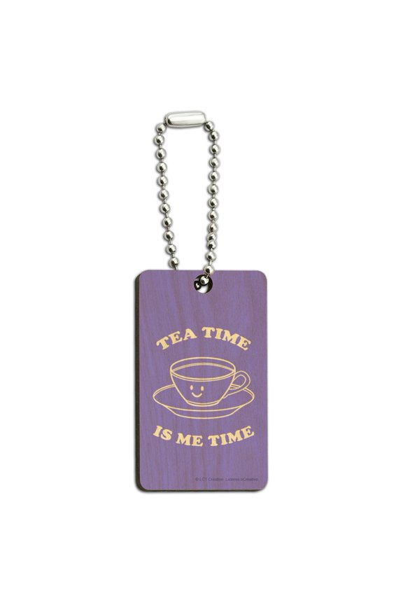 Tea Time is Me Time Funny Humor Wood Wooden Rectangle Keychain Key Ring