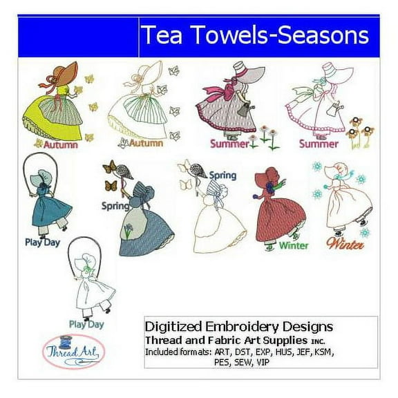 Threadart Machine Embroidery Design Bundles - Home Decor Sets-Tea Towels Seasons(1) - Loaded on USB Stick - 8 Sets Available