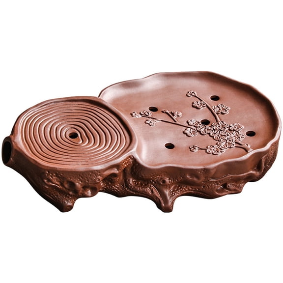 Tea Tray Ceramic Tea Serving Tray with Draining Board Retro Pattern Pot Mat Chinese Gongfu Coffee Table Table Box with Water Storage for Kungfu Set