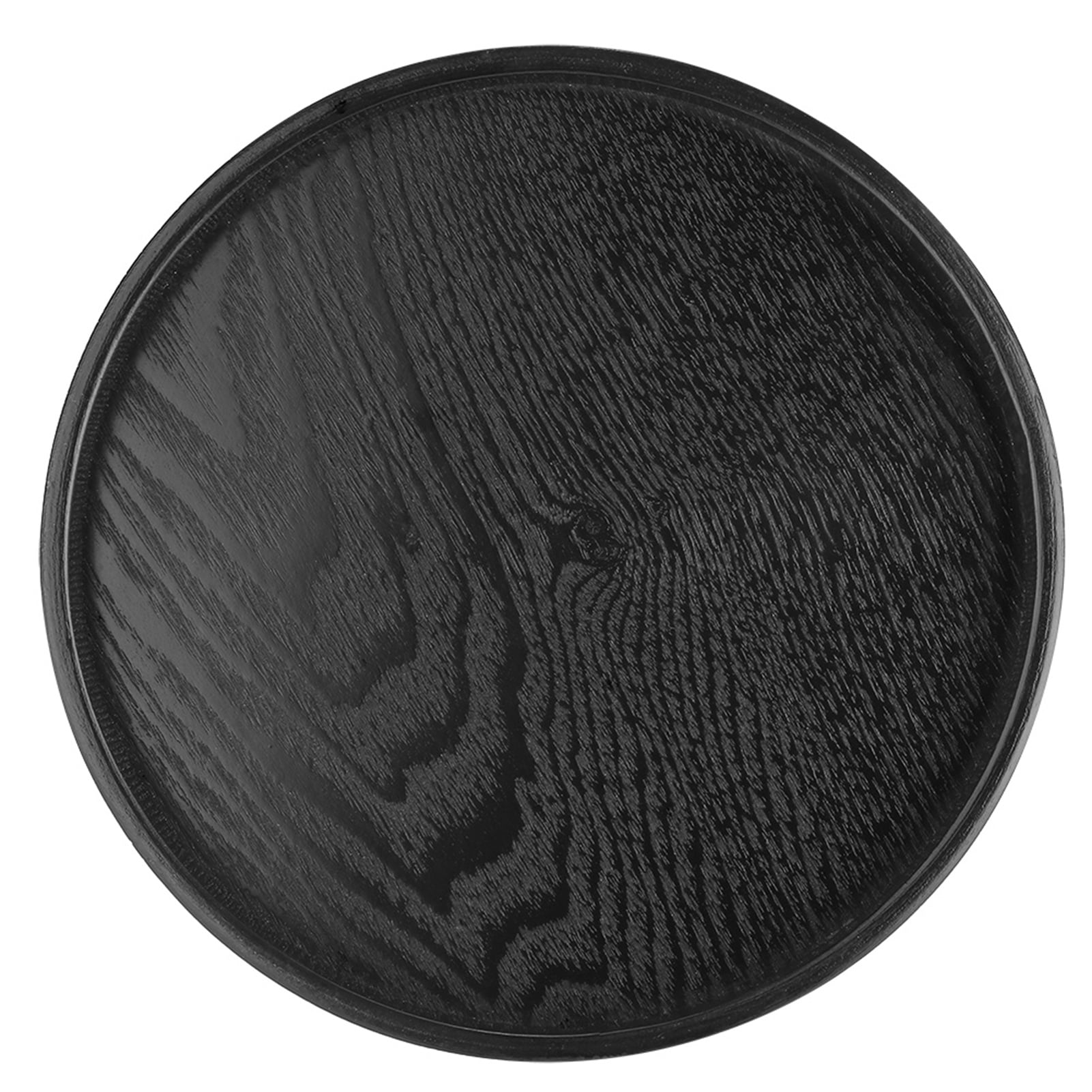 Black Round Solid Wood Serving Tray with Raised Edges