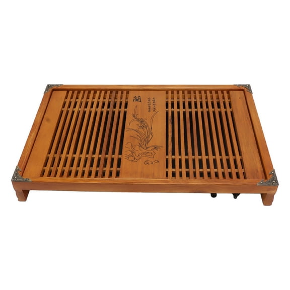 Tea Tray, Wood Chinese Gongfu Tea Tray, Teaware Pallet Drainage Water Storage Solid Wood Tea Table, Drainage Water Storage Wood Tea Table With Drain Pipe For Gift