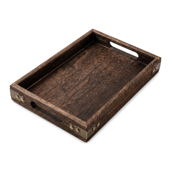 Tea Tray, Wooden Serving Tray – Rustic Retro Plate Platter for Tea, Fruit, Snacks, Coffee, Breakfast Table