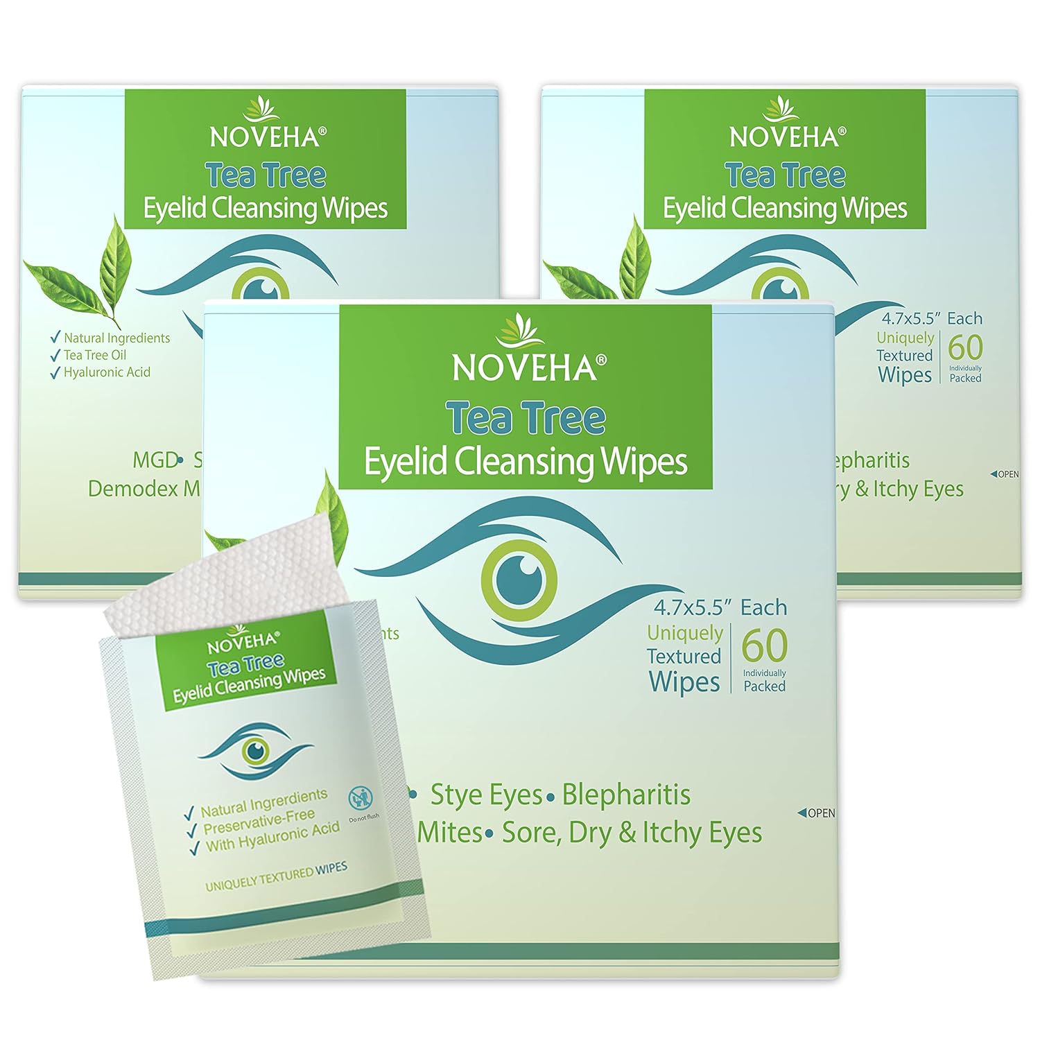 Tea Tree Oil Eyelid & Lash Wipes With Hyaluronic Acid, Green Tea