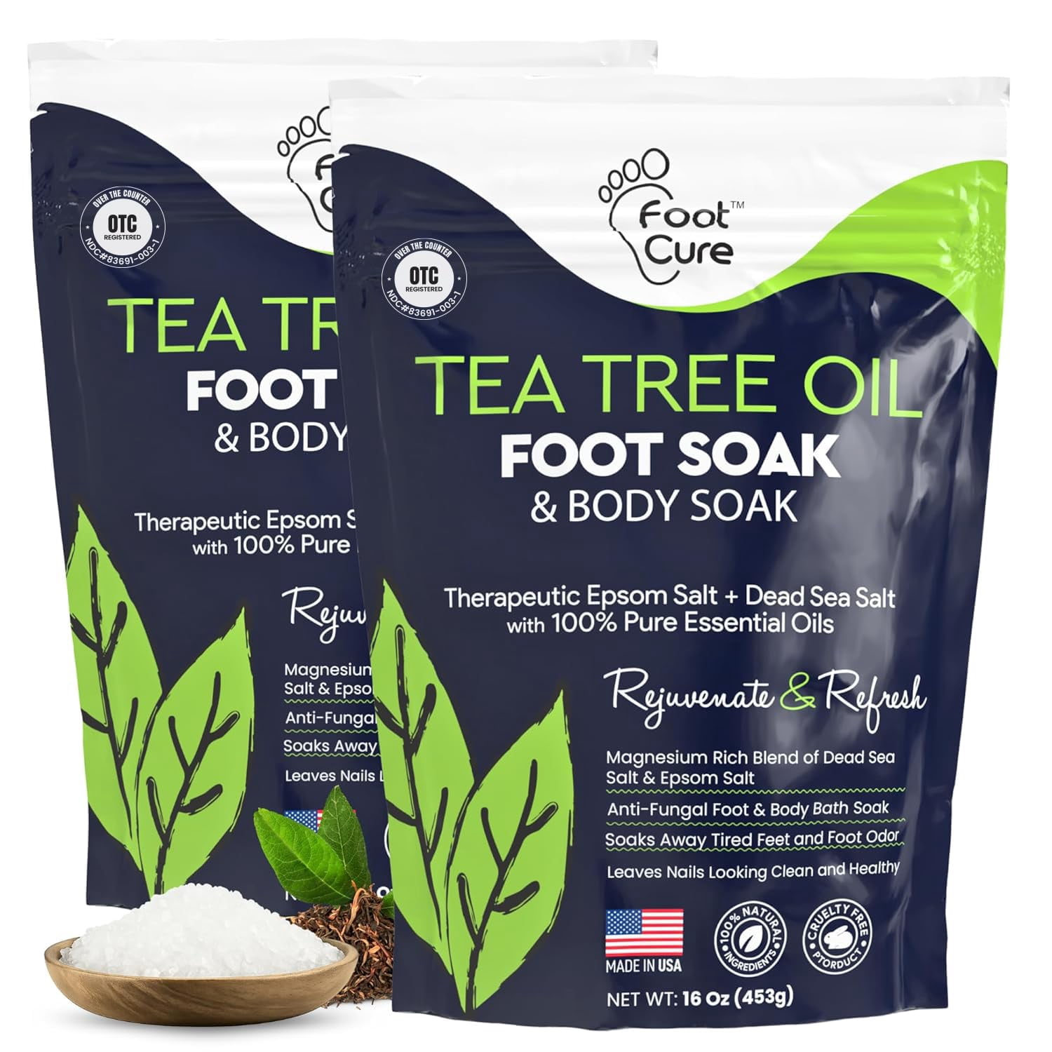 Foot Cure Tea Tree Oil Foot Soak with Epsom Salt for Toenail Fungus, Athlete's Foot, Callus Softening, Foot Odor Scent - 2Pack