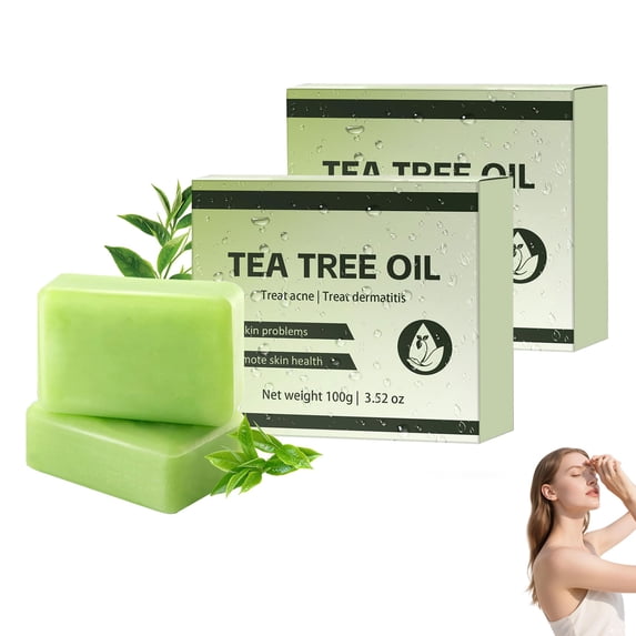 Tea Tree Oil Soap, Antifungal Soap Bar, Relief Soap for Face & Body Acne, Natural Body Wash for Troubled Skin, Daily Cleansing Bar 3.52OZ(2PCS)