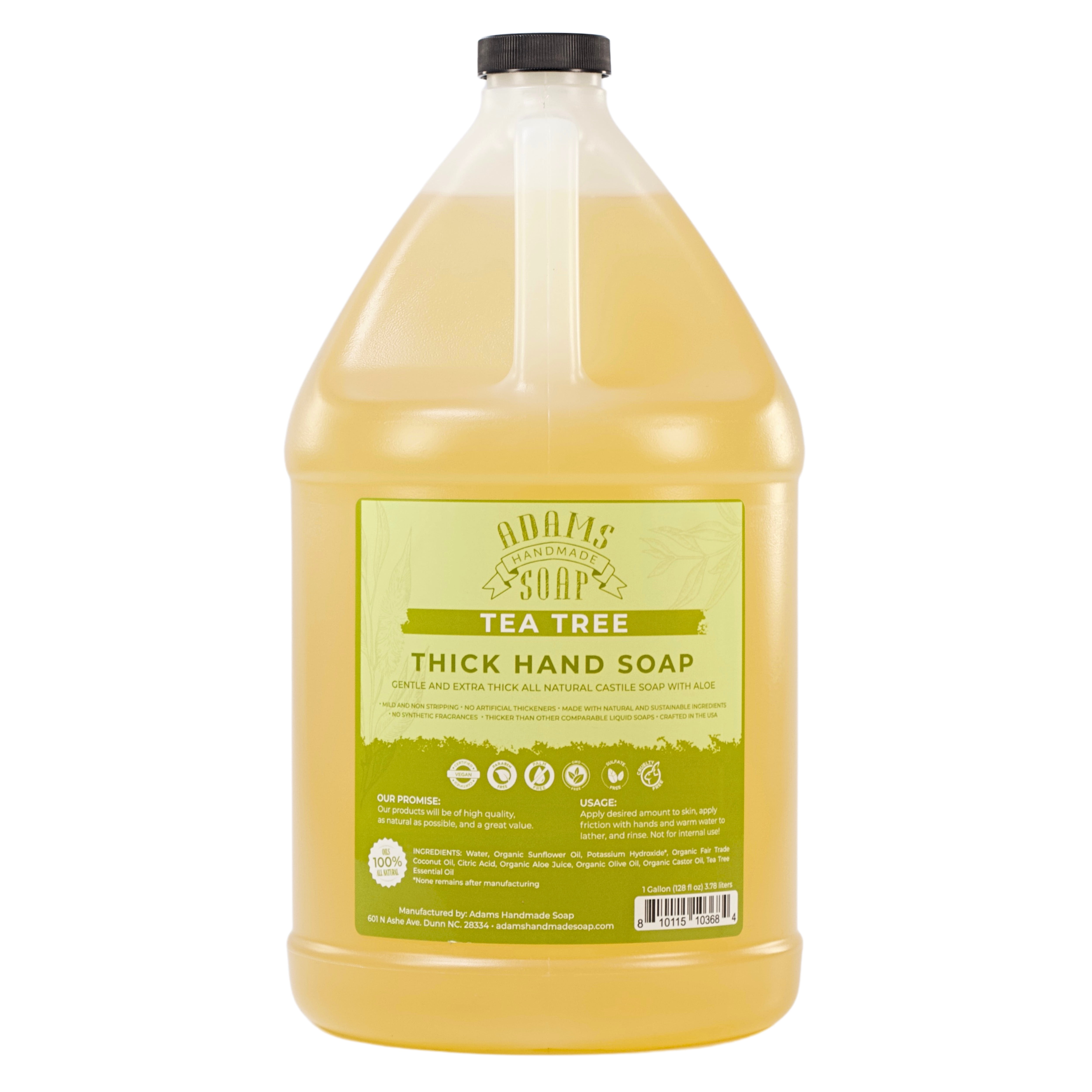 Tea Tree Organic Castile Liquid Hand Soap 1 Gallon Refill Adams Handmade Soap