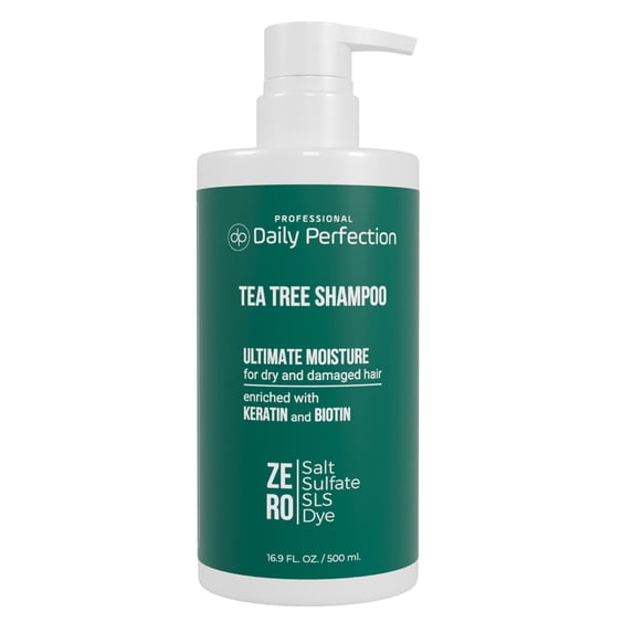 Tea Tree Shampoo with Biotin and Keratin, Moisturizing and Hydrating for Dry Scalp and Hair, Salt-Free, Sulfate-Free, Paraben-Free by Daily Perfection Professional Series