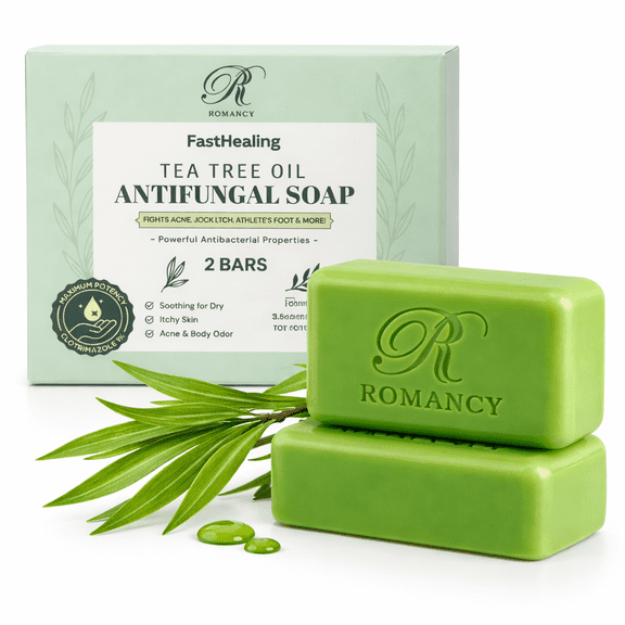 Tea Tree Soap Bar, Romancy Tea Tree Oil Soap for Body & Feet, Deep Cleansing Soap for Odor Control and Refreshing Daily Hygiene, 2 Pack