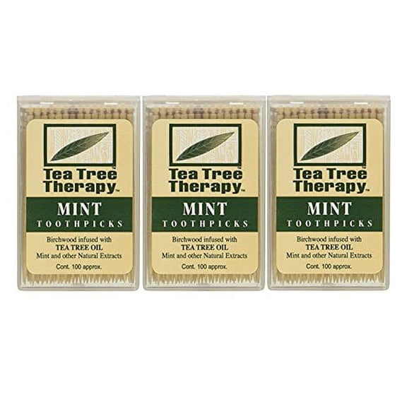 Tea Tree Therapy Mint Toothpicks, Birchwood Infused, 100 Count per Box (Pack of 3)