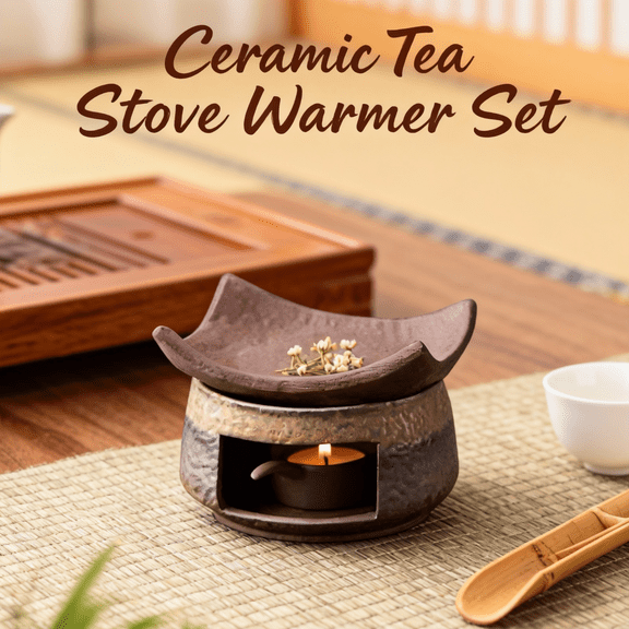 Tea Warmer & Aromatherapy Burner, Handmade Ceramic Stove for Essential Oils and Wax Melts, Cedar & Zen Design, Perfect for Relaxing Moments