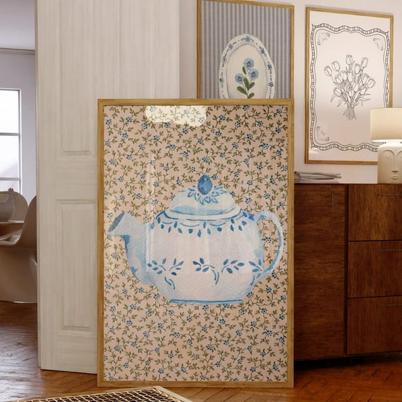 Tea With Grandma Trendy Decor, Abstract Vintage Painting, Cottagecore Decor, Blue Toile Wall Art, Modern Wall Decor For Living Room, 8x12 UNFRAMED