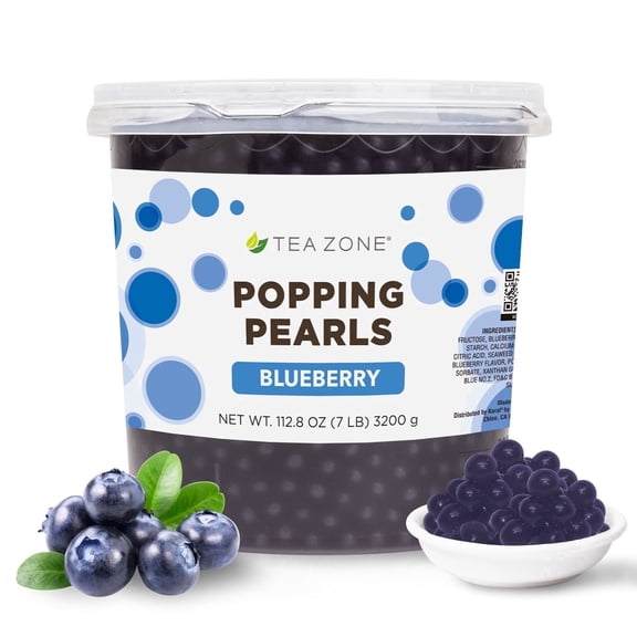 Tea Zone Blueberry  POPPING PEARLS, for Beverage, Sweet snacks, Boba Milk Tea, Ready to Serve (7 lbs)