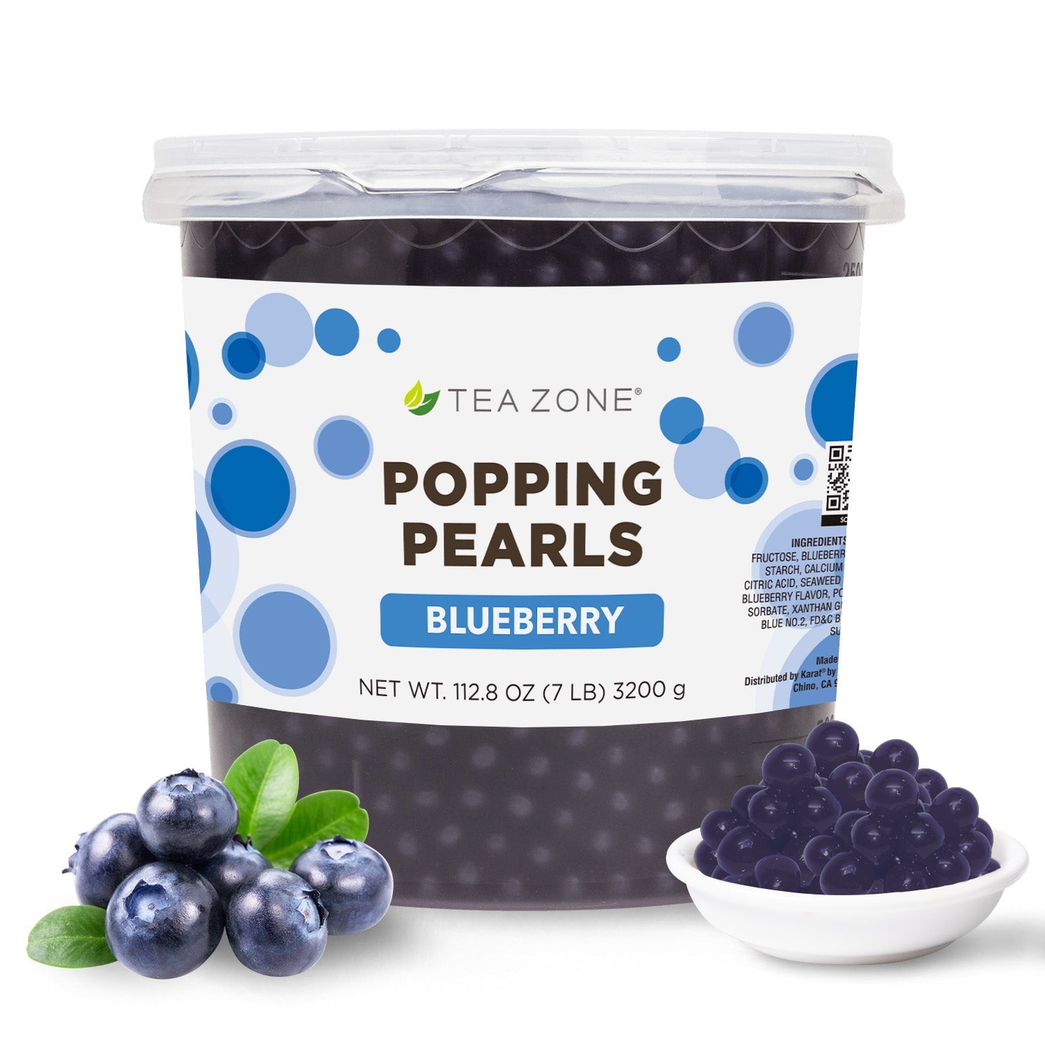 Tea Zone Blueberry Popping Pearls for Beverage, Sweet snacks, Boba Milk Tea, Ready to Serve (7 lbs)