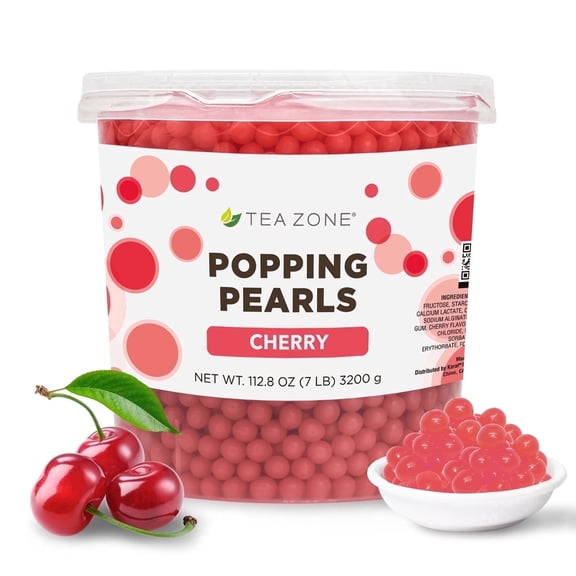 Tea Zone Cherry POPPING PEARLS, for Beverage, Sweet snacks, Boba Milk Tea, Ready to Serve (7 lbs)