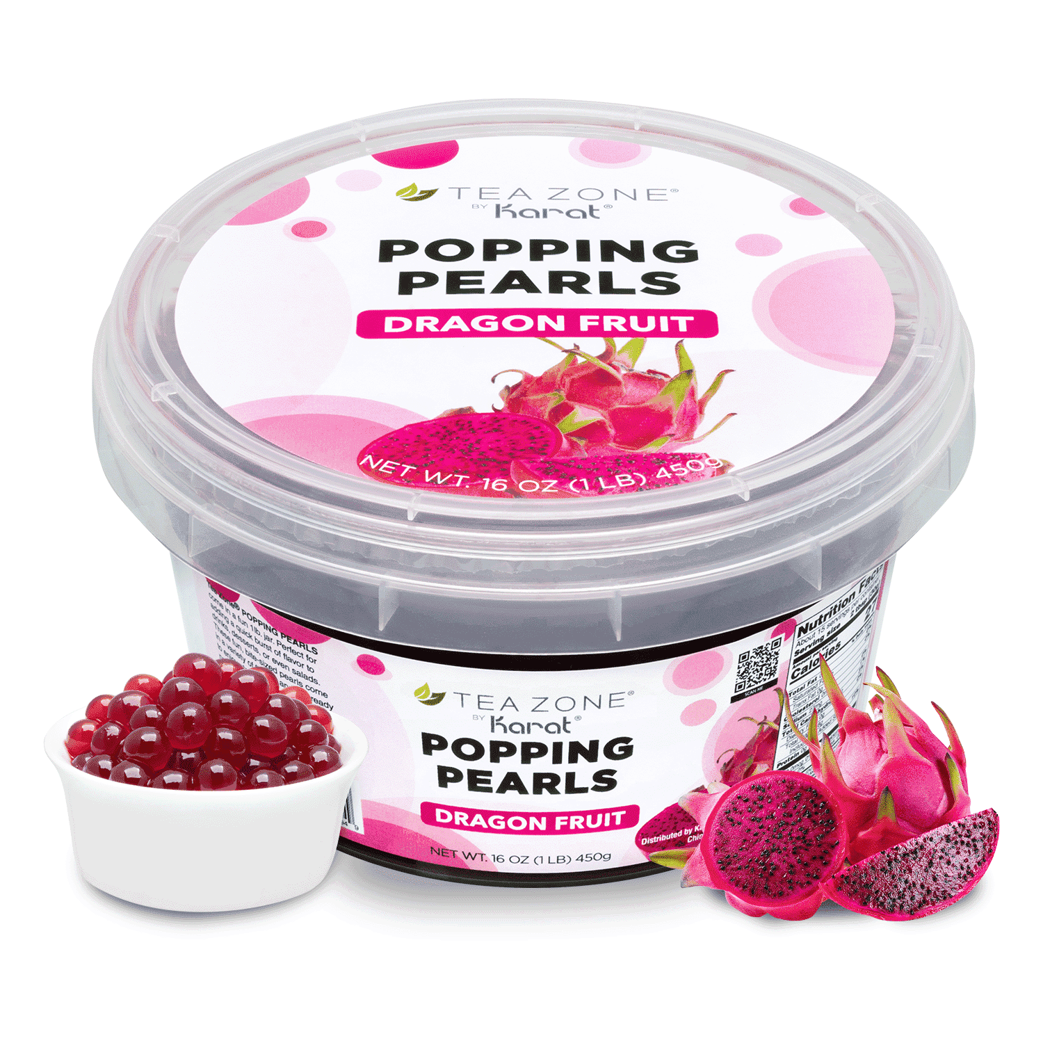 Tea Zone Dragon Fruit Popping Boba Pearls, 1lb, Vegan, Ready-to