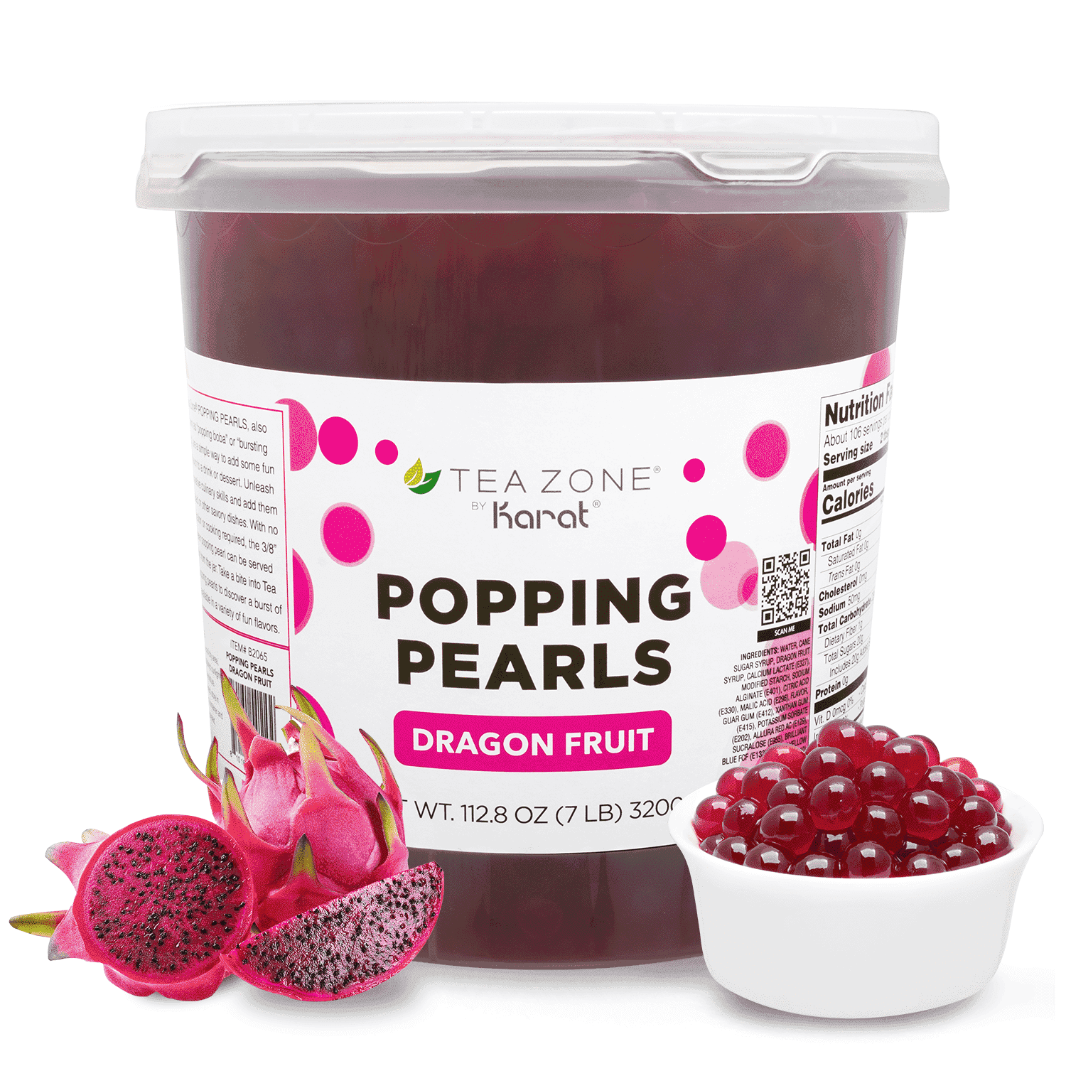 Tea Zone Dragon Fruit POPPING PEARLS™, for Beverage, Sweet snacks, Boba Milk Tea, Ready to Serve (7 lbs)