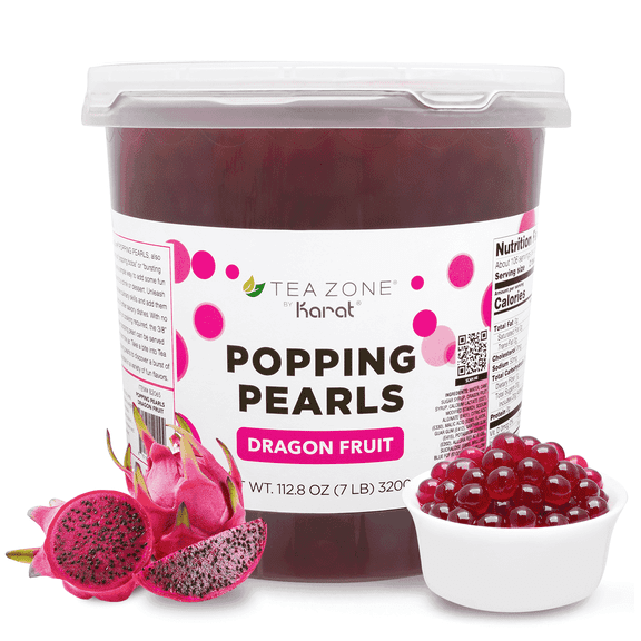 Tea Zone Dragon Fruit POPPING PEARLS, for Beverage, Sweet snacks, Boba Milk Tea, Ready to Serve (7 lbs)