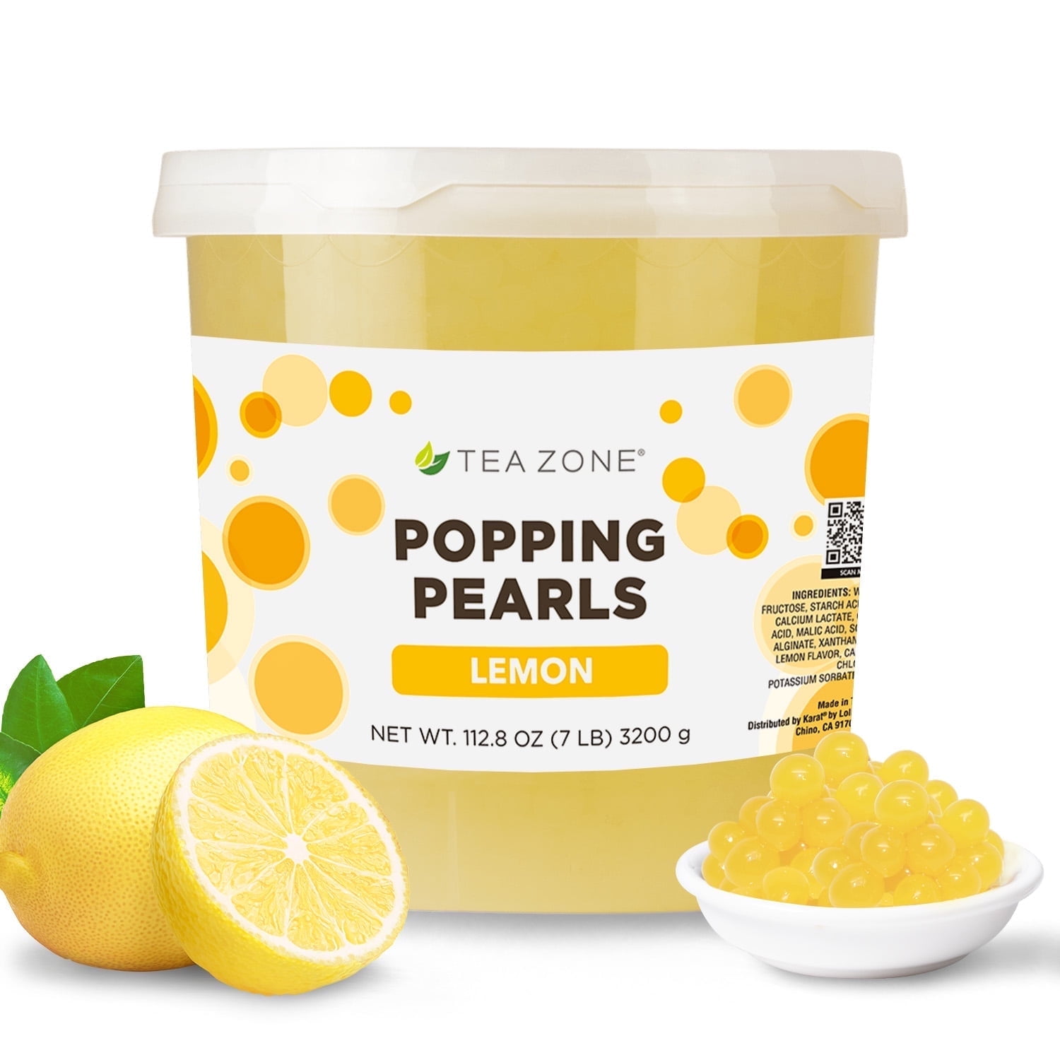 Tea Zone Lemon Popping Pearls for Beverage, Sweet snacks, Boba Milk Tea, Ready to Serve (7 lbs)