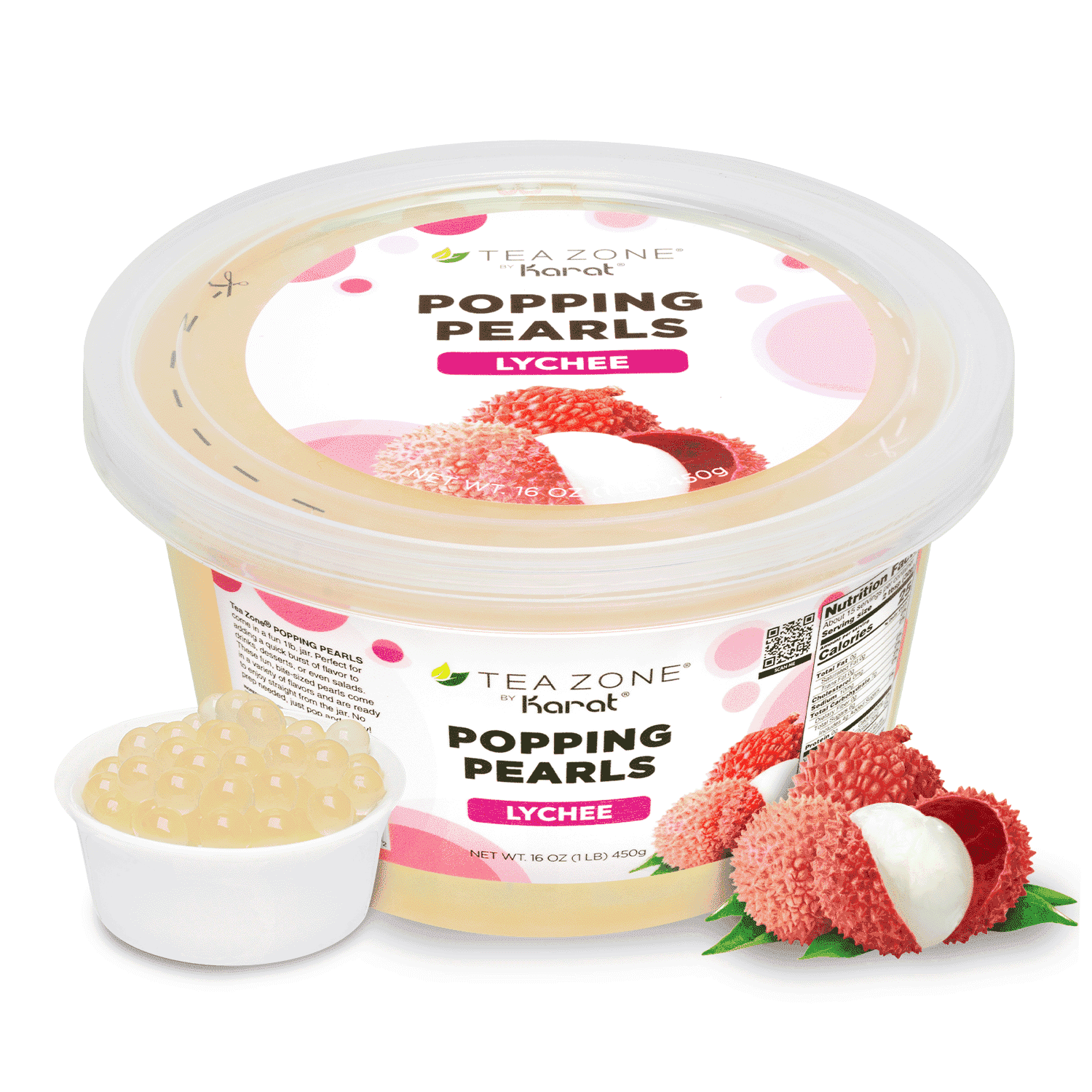 Tea Zone Lychee Popping Pearls for Beverage, Sweet snacks, Boba Milk Tea, Ready to Serve (1 lbs)
