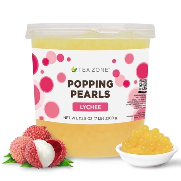 Tea Zone Lychee Popping Pearls for Beverage, Sweet snacks, Boba Milk Tea, Ready to Serve (7 lbs)