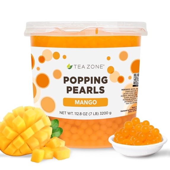 Tea Zone Mango POPPING PEARLS™, for Beverage, Sweet snacks, Boba Milk Tea, Ready to Serve (7 lbs)
