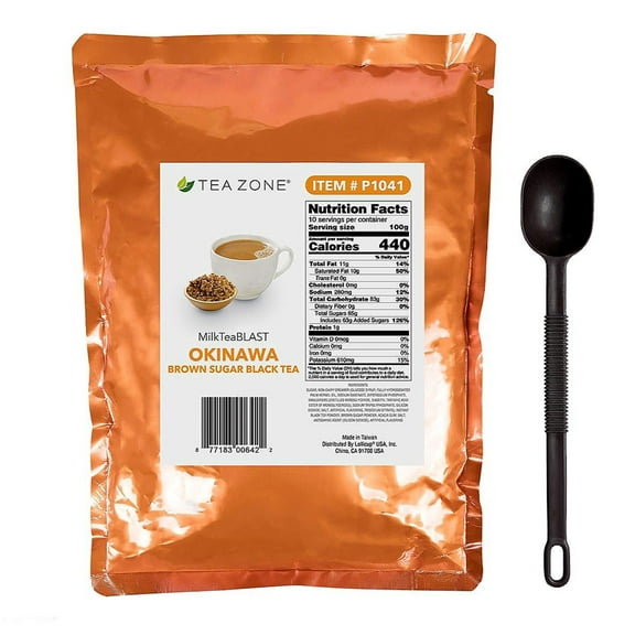 Tea Zone Milk Tea Blast Okinawa Brown Sugar Black Tea Boba Bubble Tea 2.2 lbs. with 1 Measuring Scoop (2-Piece Set)