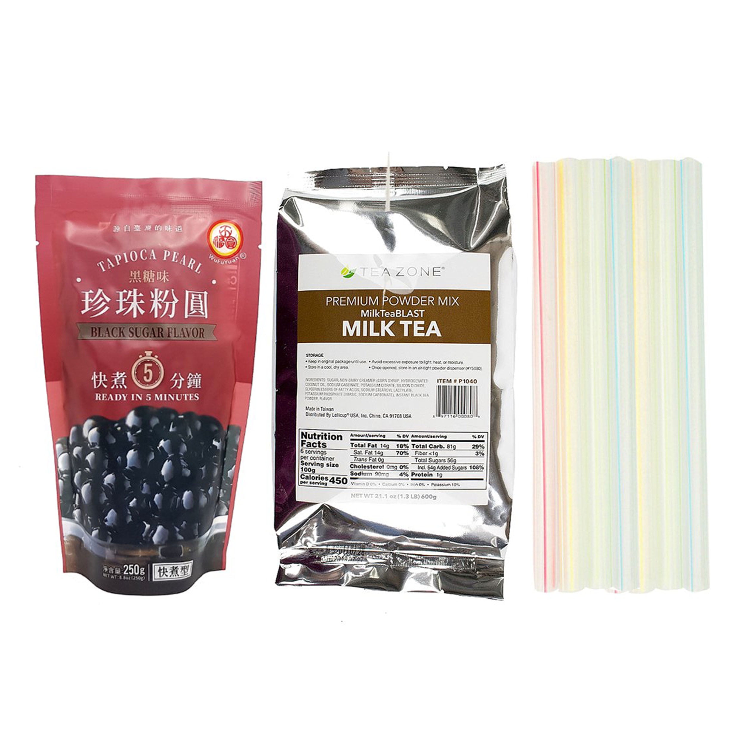Tea Zone Milk Tea Bubble Tea Kit with WuFuYuan Black Boba Tapioca Pearl