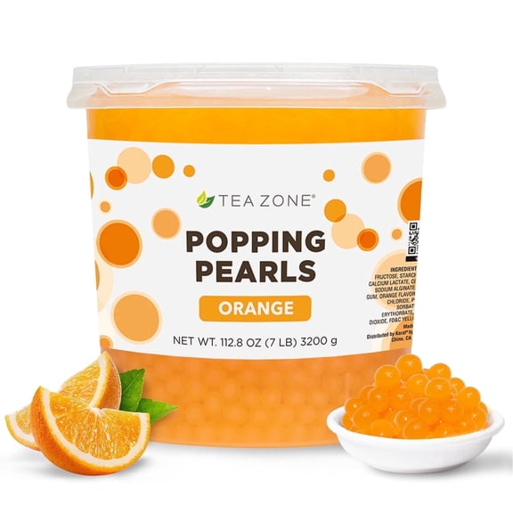 Tea Zone OrangePOPPING PEARLS, for Beverage, Sweet snacks, Boba Milk Tea, Ready to Serve (7 lbs)