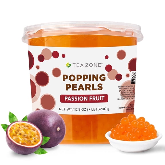Tea Zone Passion Fruit POPPING PEARLS, for Beverage, Sweet snacks, Boba Milktea, ready to serve (7 lbs)