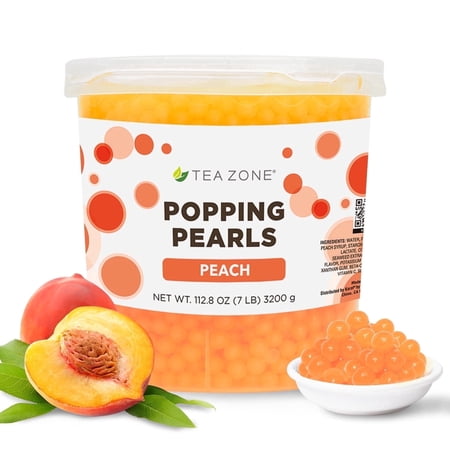 Tea Zone Peach POPPING PEARLS™ for Beverage, Sweet snacks, Boba Milk Tea, Ready to Serve (7 lbs)