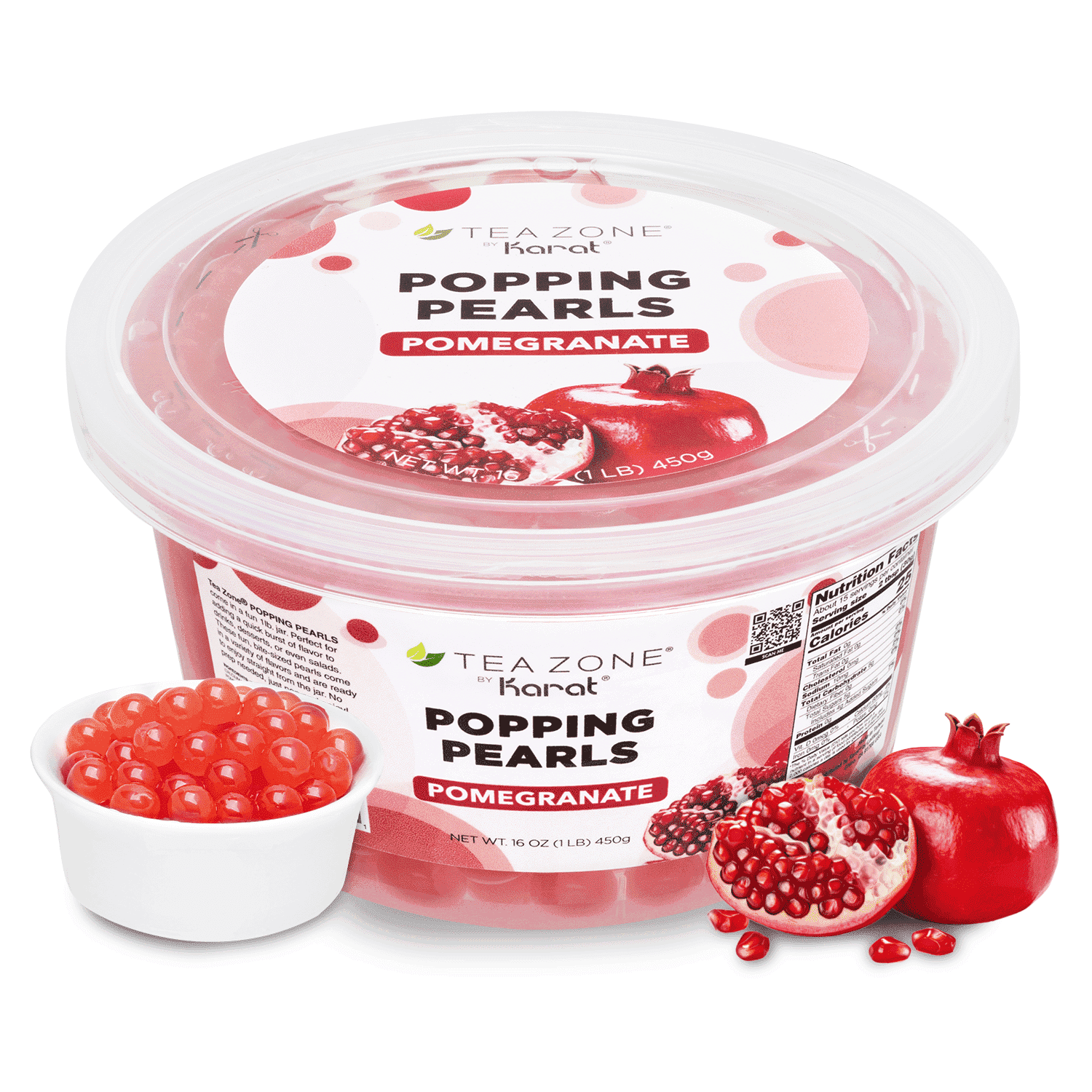 Tea Zone Pomegranate Sugar Popping Pearls for Beverage, Sweet snacks, Boba Milk Tea, Ready to Serve (1 lbs)
