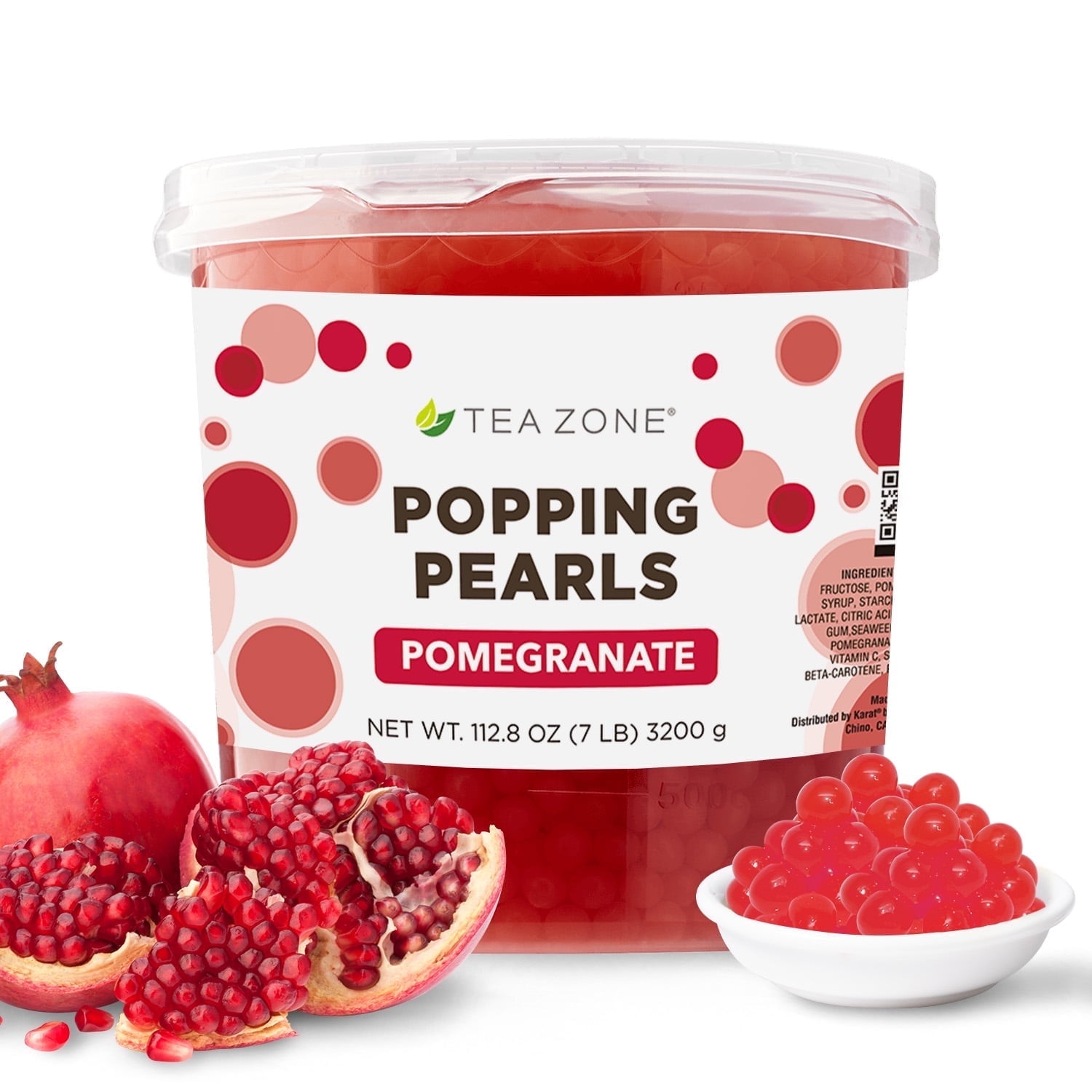 Tea Zone Pomegranate Sugar Popping Pearls for Beverage, Sweet snacks, Boba Milk Tea, Ready to Serve (7 lbs)