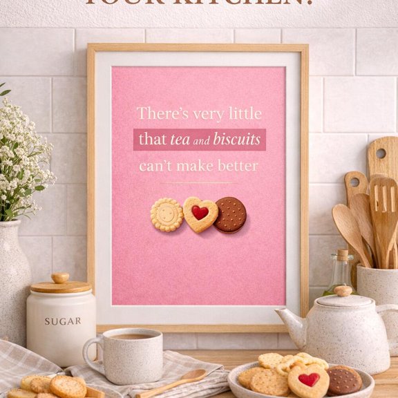 Tea and Biscuits Poster Kitchen Dining Cafe Wall Decor A4 or A3 Print