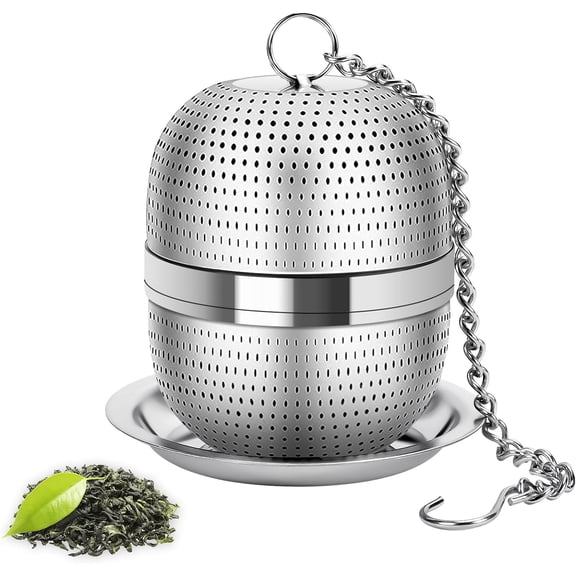 Tea ball injector for loose tea, ultra-fine mesh tea strainer with drip tray, 304 stainless steel tea for black tea steep slope, Rooibos, etc