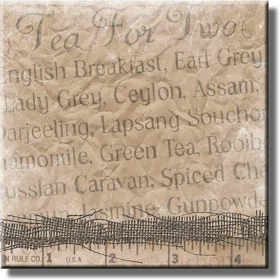 Tea for Two Tea Names and Signs Picture on Stretched Canvas, Wall Art Dcor, Ready to Hang