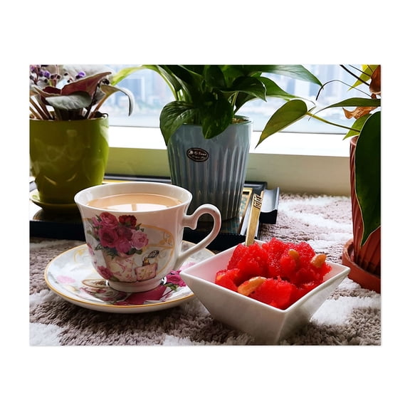 Tea in a Teacup & Saucer - Photography Kitchen Decor Floral Breakfast Fruit Garden Café Unframed Wall Art Print 20 x 24 inches