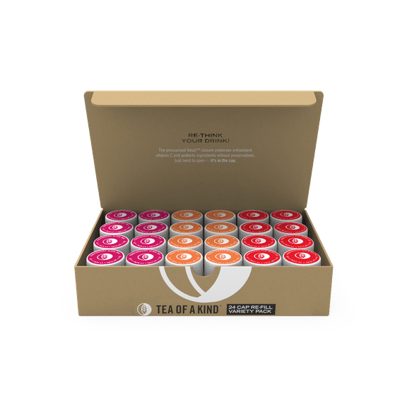 Tea of a Kind Drink Mix - 24 Caps Variety Pack - For TOAK Reusable Bottle (Tea Variety Pack) Peach Ginger, Pomegranate Acai, Passion FruitTea