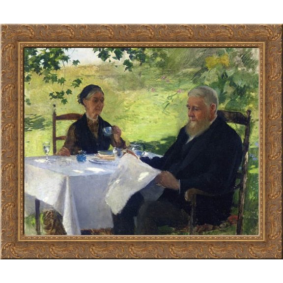 Tea on the Porch 24x20 Gold Ornate Wood Framed Canvas Art by Metcalf, Willard