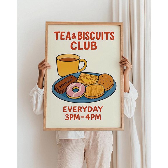 Tea poster, Retro Kitchen poster, Biscuit Kitchen Art Unframed Paper Print