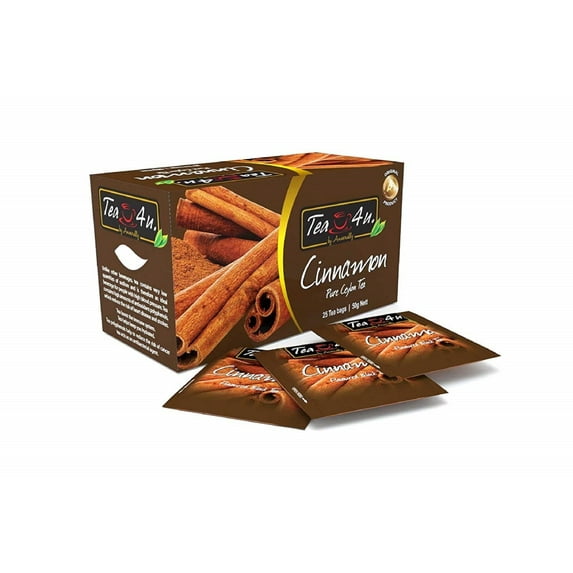 Tea4U Cinnamon Black Tea, Ceylon Tea Box of 25 Teabags