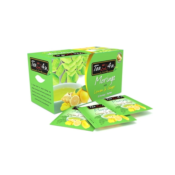 Tea4U Moringa with Lemon and Ginger Herbal Infusion Tea| 30 Gram Net| 25 Tea Bags| Tea4U