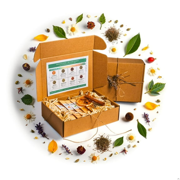 TeaDreamTea Herbal Loose Leaf Tea Gift Set 8 Flavors | Calendula, Mullein, Yerba Mate, Lemongrass, Olive Leaf, Carrot, Carrot + Ginger & Orange Peel, Carrot + Hibiscus & Rosehip | Kraft Gift Box